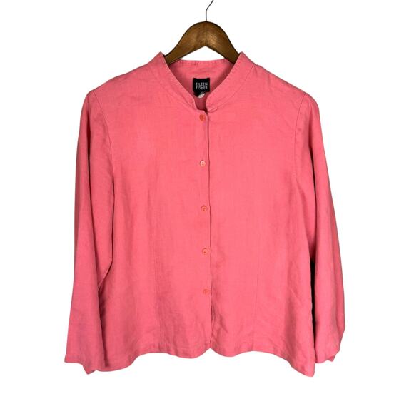 Eileen Fisher Salmon Pink 100% Linen Button Up Long Sleeve Shirt - Picture 4 of 14
